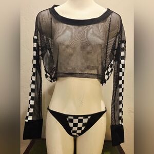 NWOT Buddaful Design FreQ G Checkerd Mesh Crop Top